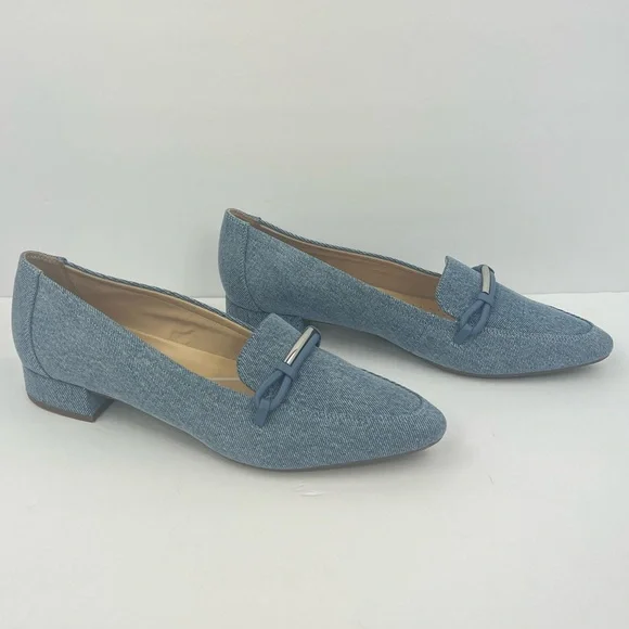 EASY SPIRIT CARLINA, LOAFER SLIP-ON, BLUE CANVAS, DRESSY POINTY TOES, SIZE 12 - Picture 7 of 14